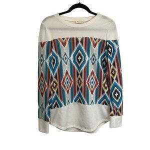 Avery Apparel Company Aztec Southwestern Boho Long Sleeve Top Womens Size S